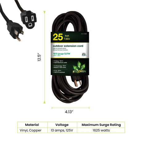 6100572: GOGREEN HEAVY-DUTY OUTDOOR POWER EXTENSION CORD - BLACK - 8' - 15' - 25