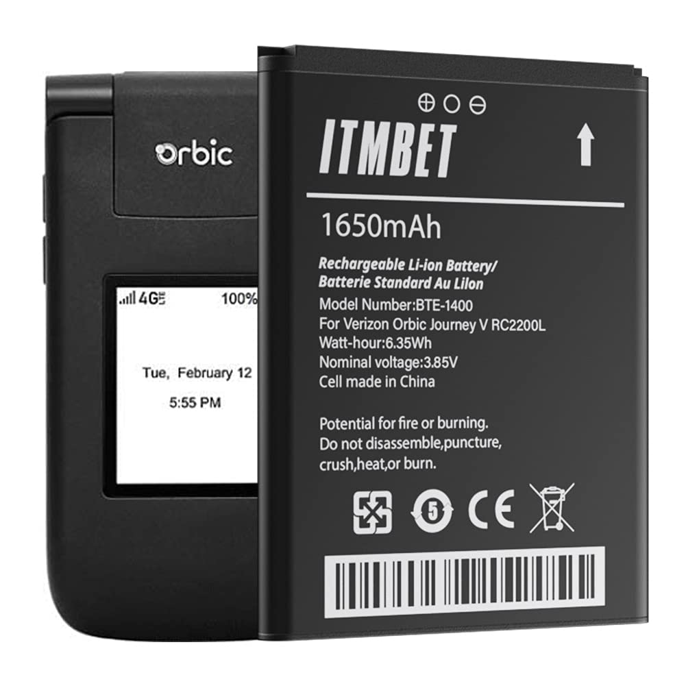 BTE-1400 Battery, High Capacity Replacement Battery for Verizon Orbic Journey V RC2200L 4G LTE Flip BTE1400 1650mAh/3.85V/6.35Wh