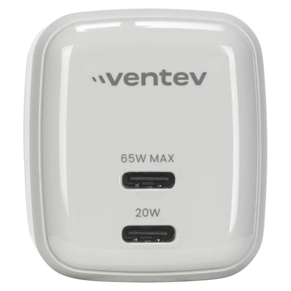 Ventev - 65W ULTRAFAST USB C Universal Dual GaN Mini Wall Charger - Gray