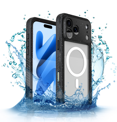 Phone case with water splashes on a white background
