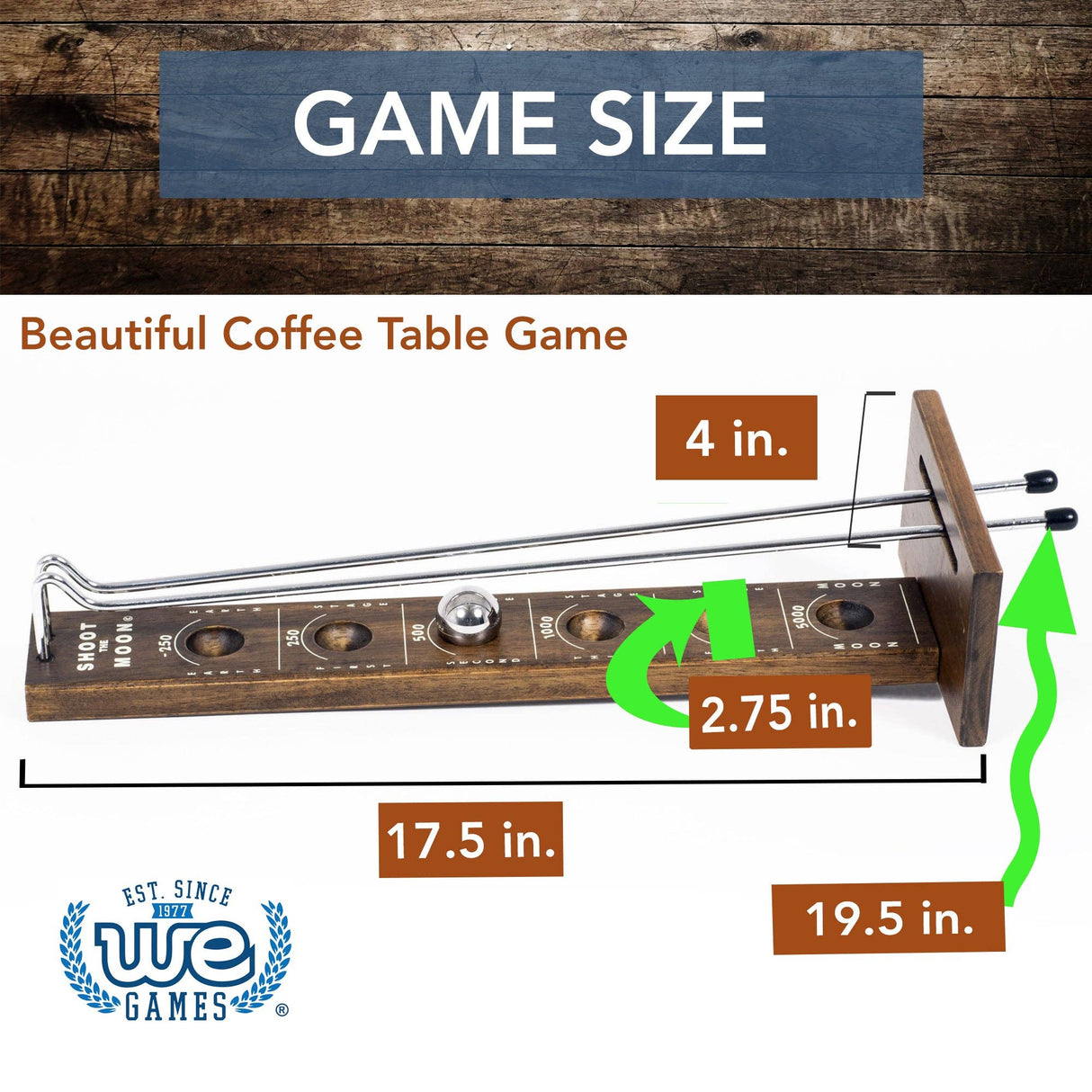 Wood Expressions - WE Games Shoot The Moon Board Game - Dark Stained Solid Wood - 17.5 in.