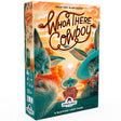 Board game box for 'Who There Cowboy' with cartoon cowboy and elephant design on a colorful background.