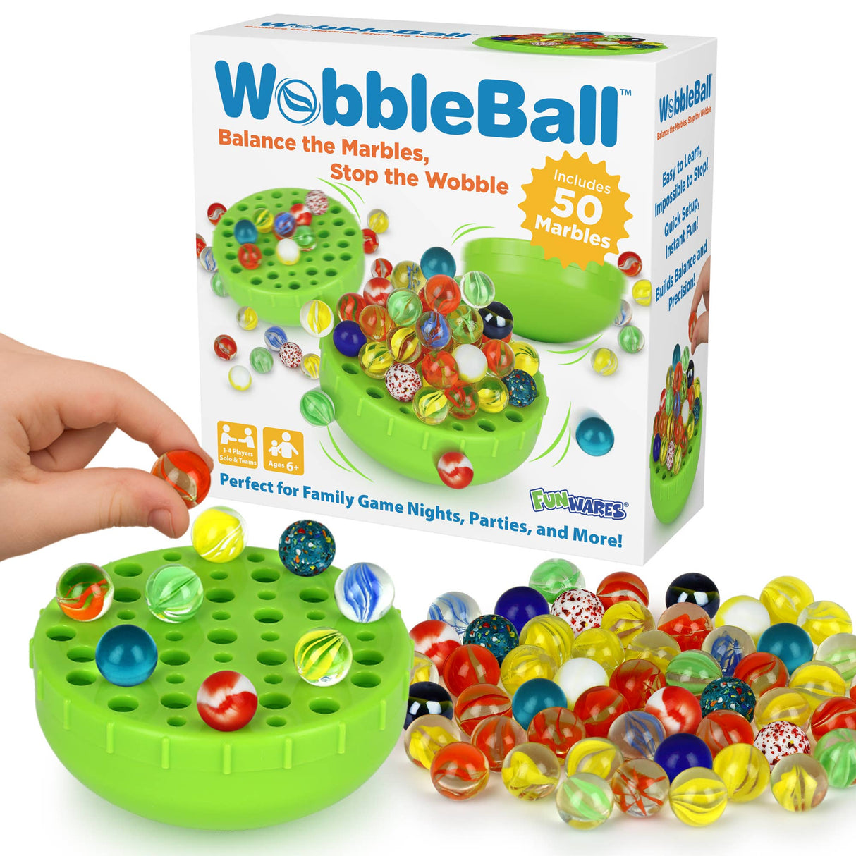 WobbleBall, Marble Balance Game for Kids, Include 50 Marbles