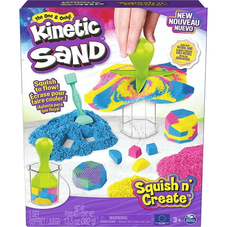 Kinetic Sand, Squish N Create with Blue, Yellow, and Pink Play Sand, 5 Tools