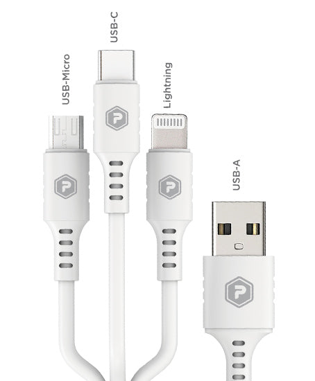 PowerPeak ECONOMY 3 in 1 Cable 3 ft USB-A to Micro, Lightning, and USB-C - White - image 3