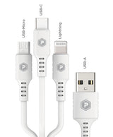 PowerPeak ECONOMY 3 in 1 Cable 3 ft USB-A to Micro, Lightning, and USB-C - White - image 3