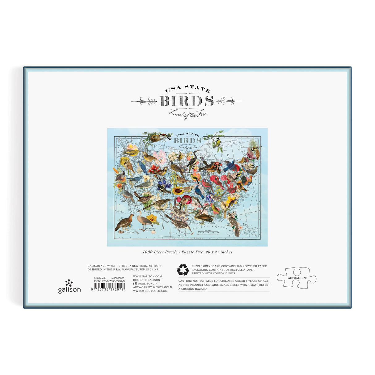 Galison - Wendy Gold State Birds 1000 Piece Puzzle