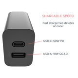 Motorola - Turbopower 50w Dual Port Charger With Usb C Cable - Black