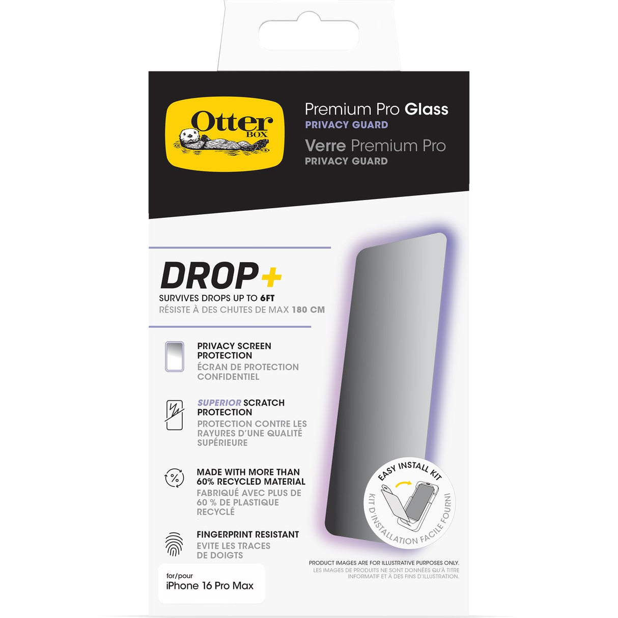 Otterbox - Premium Pro Glass Antimicrobial Privacy Screen Protector For Apple Iphone 16 Pro Max - Clear