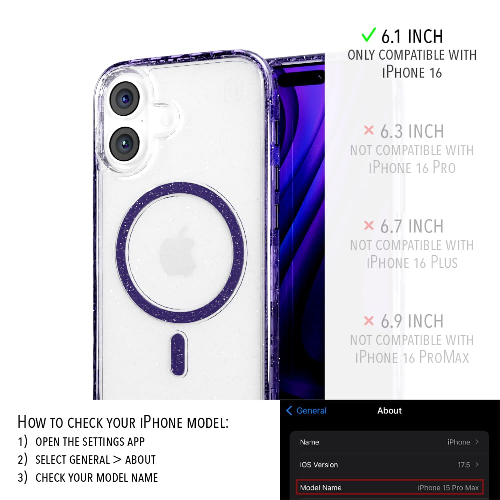 Cellhelmet - Magnitude Magsafe Case For Apple Iphone 16 - Lilac Purple Sparkle