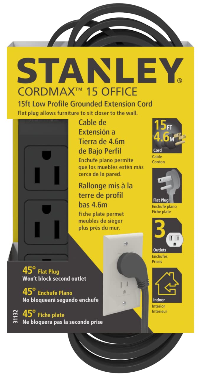 Stanley 31142 NCC31142 CordMax 15-Foot 3-Outlet Indoor Extension Cord, White