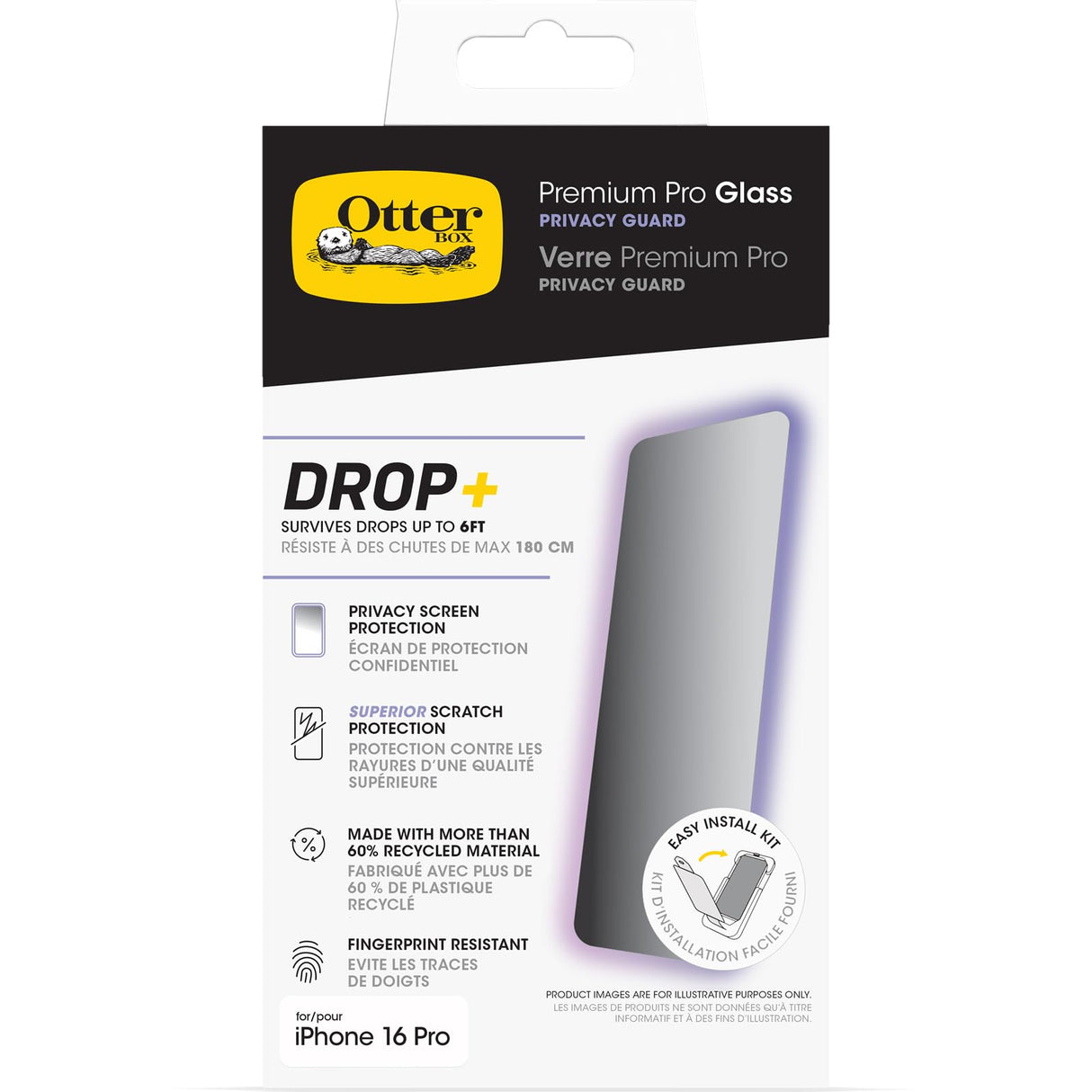 Otterbox - Premium Pro Glass Antimicrobial Privacy Screen Protector For Apple Iphone 16 Pro - Clear