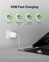 Belkin - 65w Dual Usb C Gan Wall Charger With Pps And Usb C To Usb C Cable - White