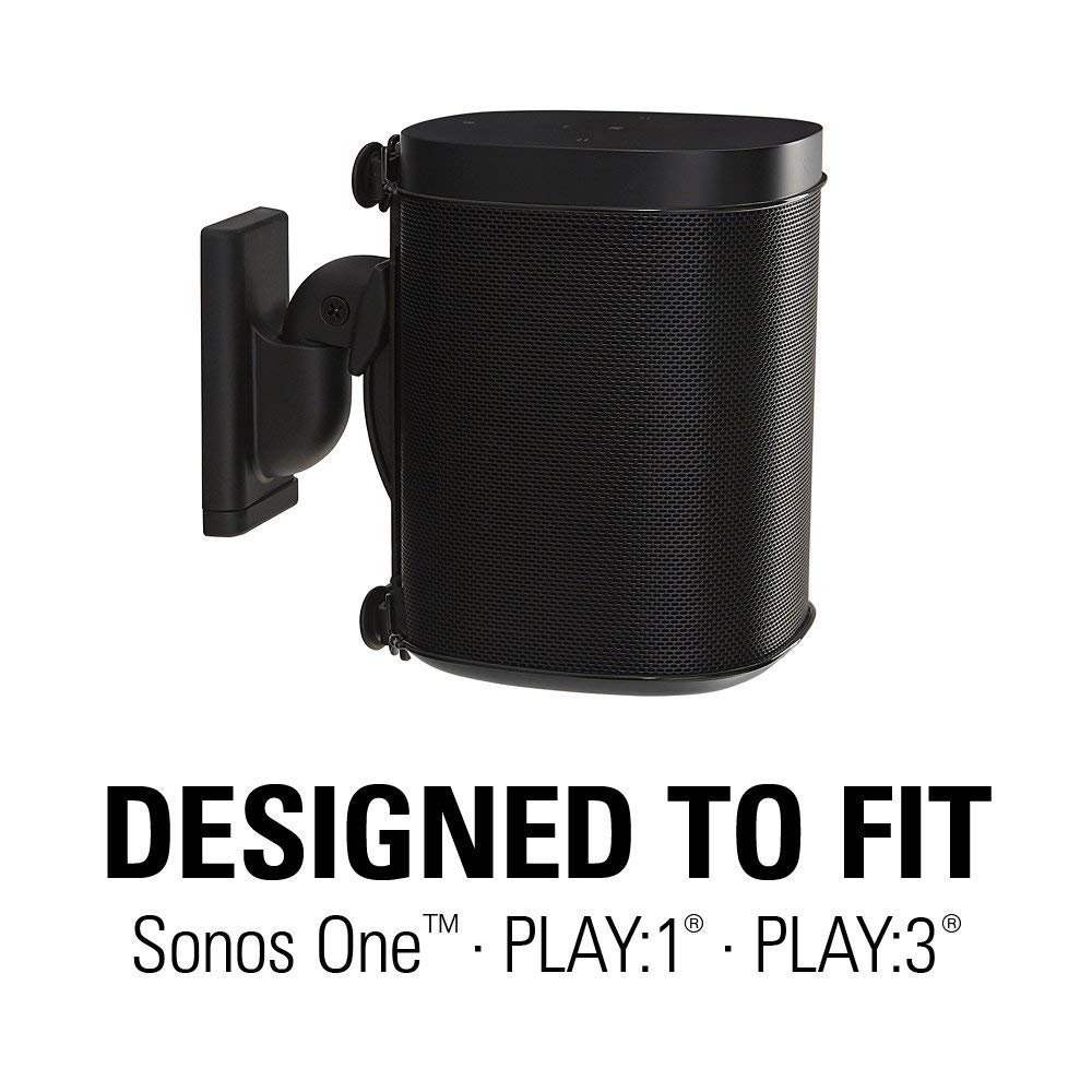 Sanus Adjustable Sonos Wall Mount for Sonos One, Play:1, & Play:3 - Tool Free Tilt & Swivel Adjustments for Best Audio - Pair (Black) - WSWM22-B1