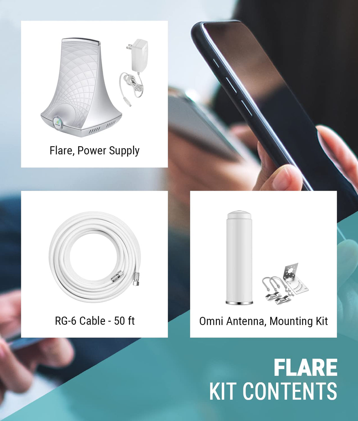SureCall Flare Cell Signal Booster for Working from Home up to 2500 sq ft, Boosts 5G/4G LTE, Omni Outdoor Antenna, Multi-User All Carrier, Verizon AT&T Sprint T-Mobile, FCC Approved, USA Company