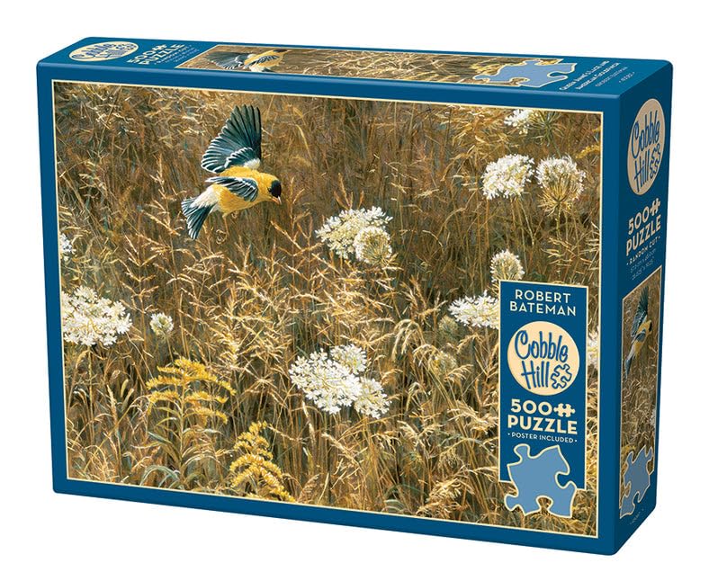 Cobble Hill 500 Piece Puzzle - Queen Annes Lace and American Goldfinch - Sample Poster Included