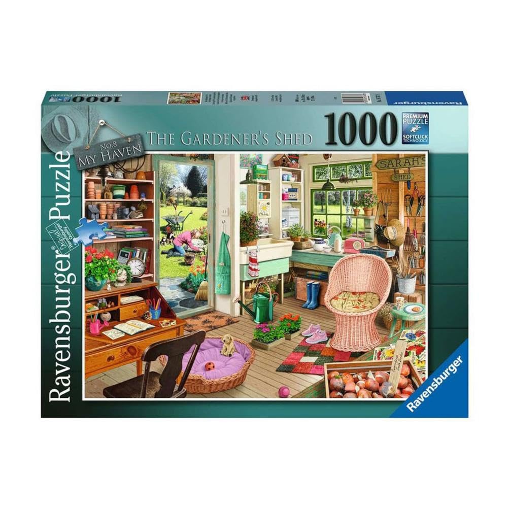 Ravensburger My Haven No.8: The Garden Shed - 1000 Piece Jigsaw Puzzle for All Ages | Handcrafted in Germany | Perfect Interlocking Fit | A Relaxing Gardening Scene