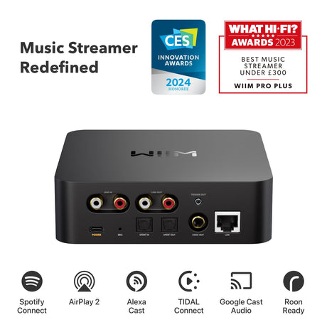 WiiM Pro Plus AirPlay 2 Receiver, Google Cast Audio, Multiroom Streamer with Premium AKM DAC, Voice Remote, Works with Alexa/Siri/Google, Stream Hi-Res Audio from Spotify, Amazon Music, Tidal and More