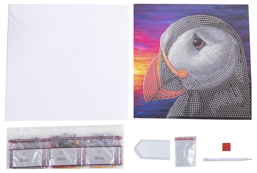 Craft Buddy DIY Crystal Art / Diamond Painting Greetings Card Kit - Puffin Sunset