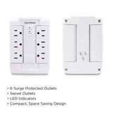 CyberPower CSB600WS Surge Protector, 900J/125V, 6 Swivel Outlets, Wall Tap, White, UL Listed