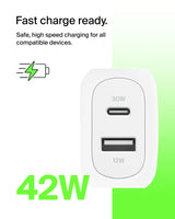 Belkin - Boostcharge Dual Wall Charger Pd 42w - White