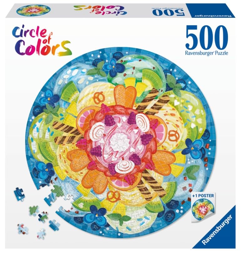 Ravensburger Circle of Colors: Ice Cream 500 Piece Round Jigsaw Puzzle for Adults - 17348 - Every Piece is Unique, Softclick Technology Means Pieces Fit Together Perfectly