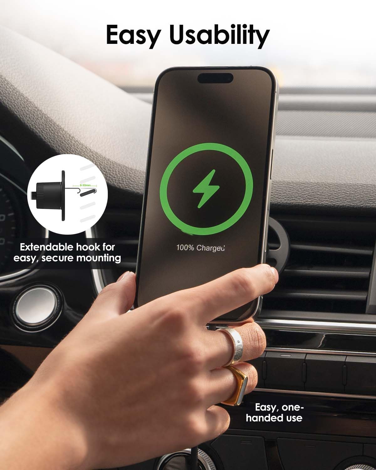 Mophie - Snap Plus Wireless Charging Car Vent Mount With Qi2 - Black