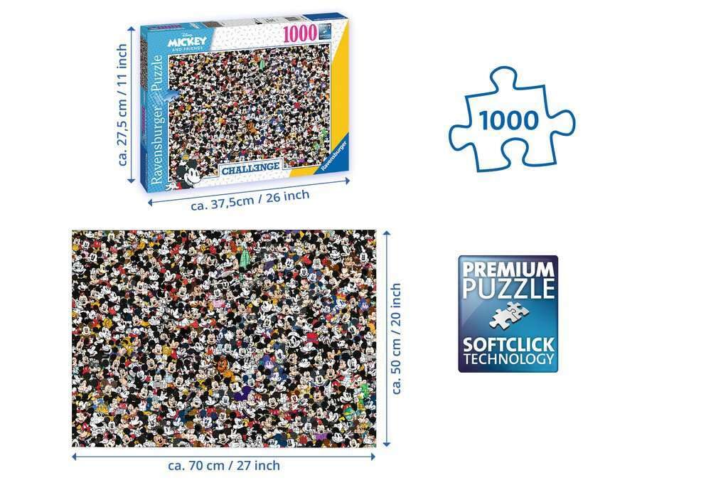 Ravensburger Disney Mickey Challenge 1000 Piece Jigsaw Puzzle for Adults - Every Piece is Unique, Softclick Technology Means Pieces Fit Together Perfectly