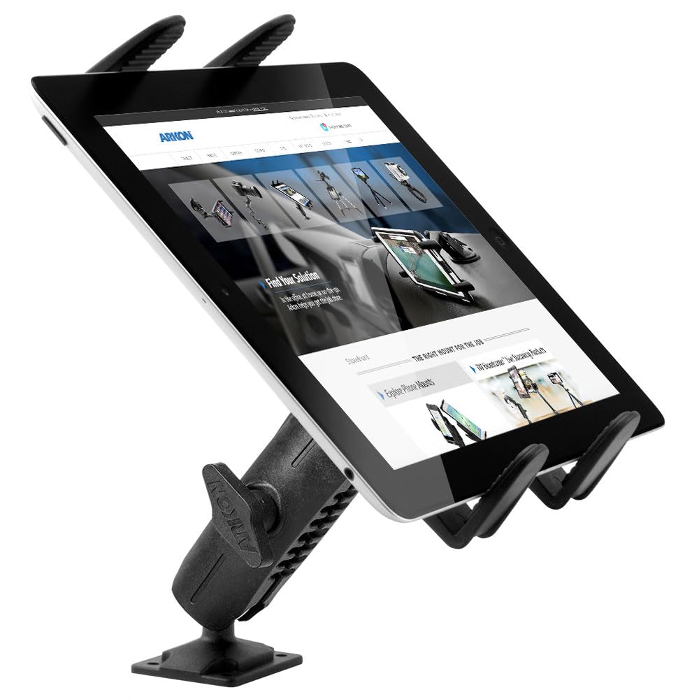 ARKON Mounts - Heavy Duty Drill Base Tablet Mount Secure Grip Versatile Compatibility Professional-Grade Durability Easy Installation Sturdy Tablet Mount | Fits iPad and Samsung Tablets