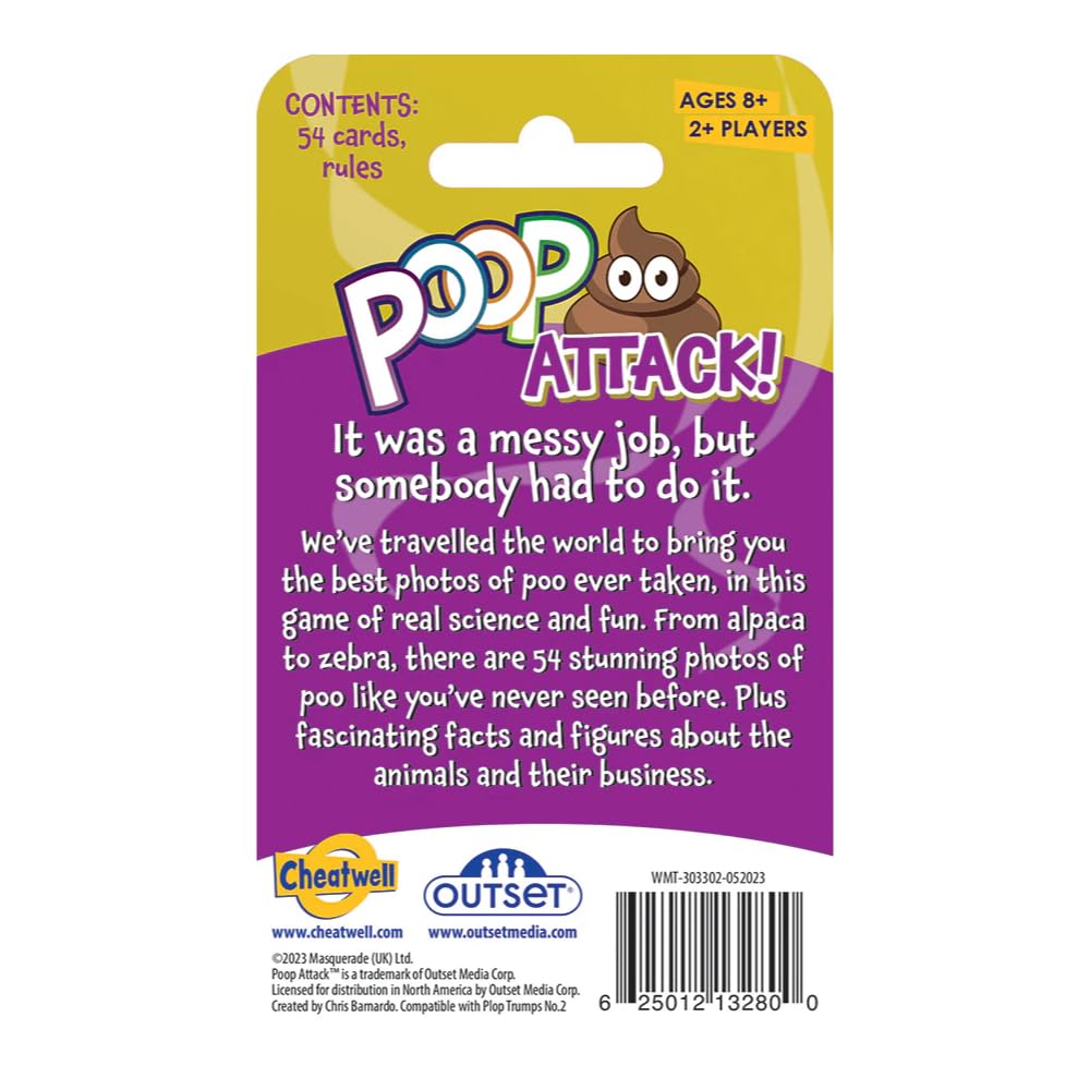 Outset Media Poop Attack Travel Card Game - The Game That Takes an unprecedented Look at The Wonders of The Animal World! - for 2 or More Players Ages 8 and up