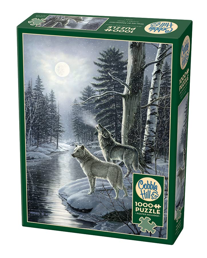 Cobble Hill 1000 Piece Puzzle - Wolves by Moonlight - Sample Poster Included