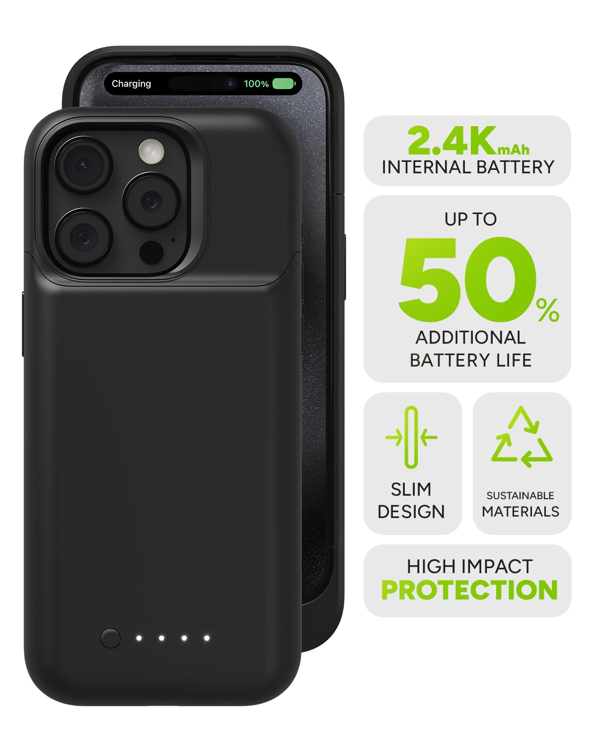 Mophie - Juice Pack Battery Case For Apple Iphone 15 Pro - Black