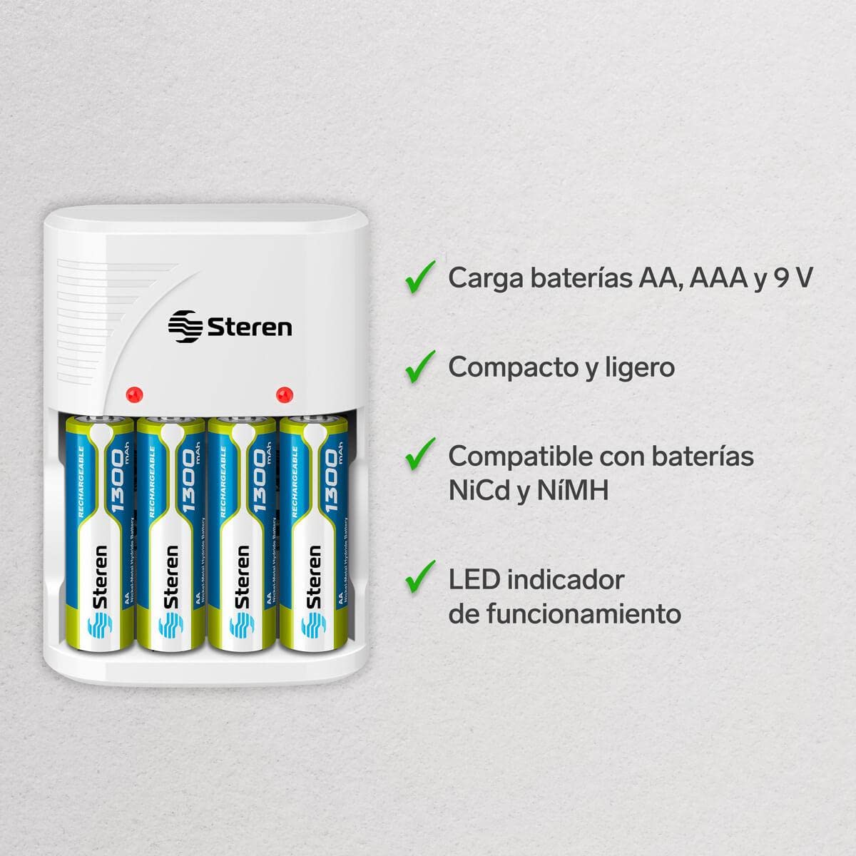 BATTERY CHARGER NICD/NIMH FOR AA/AAA/9V. INCLUDES 4 AA BATTERIES