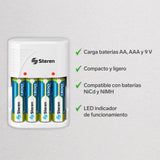 BATTERY CHARGER NICD/NIMH FOR AA/AAA/9V. INCLUDES 4 AA BATTERIES
