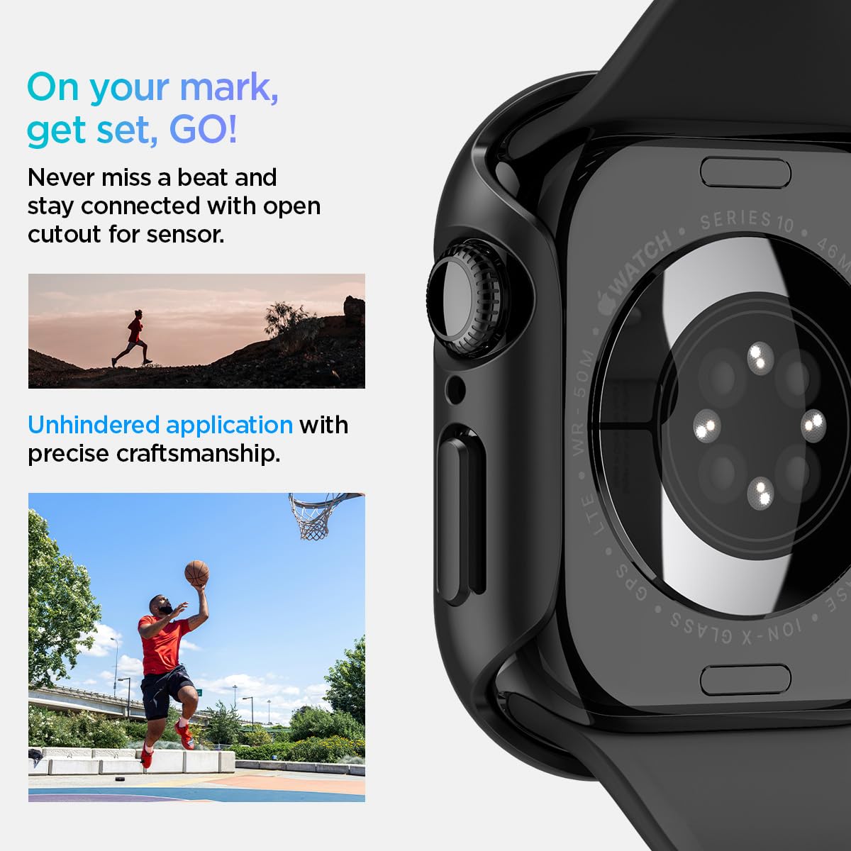 Spigen - Thin Fit Case For Apple Watch Series 10 46mm - Black