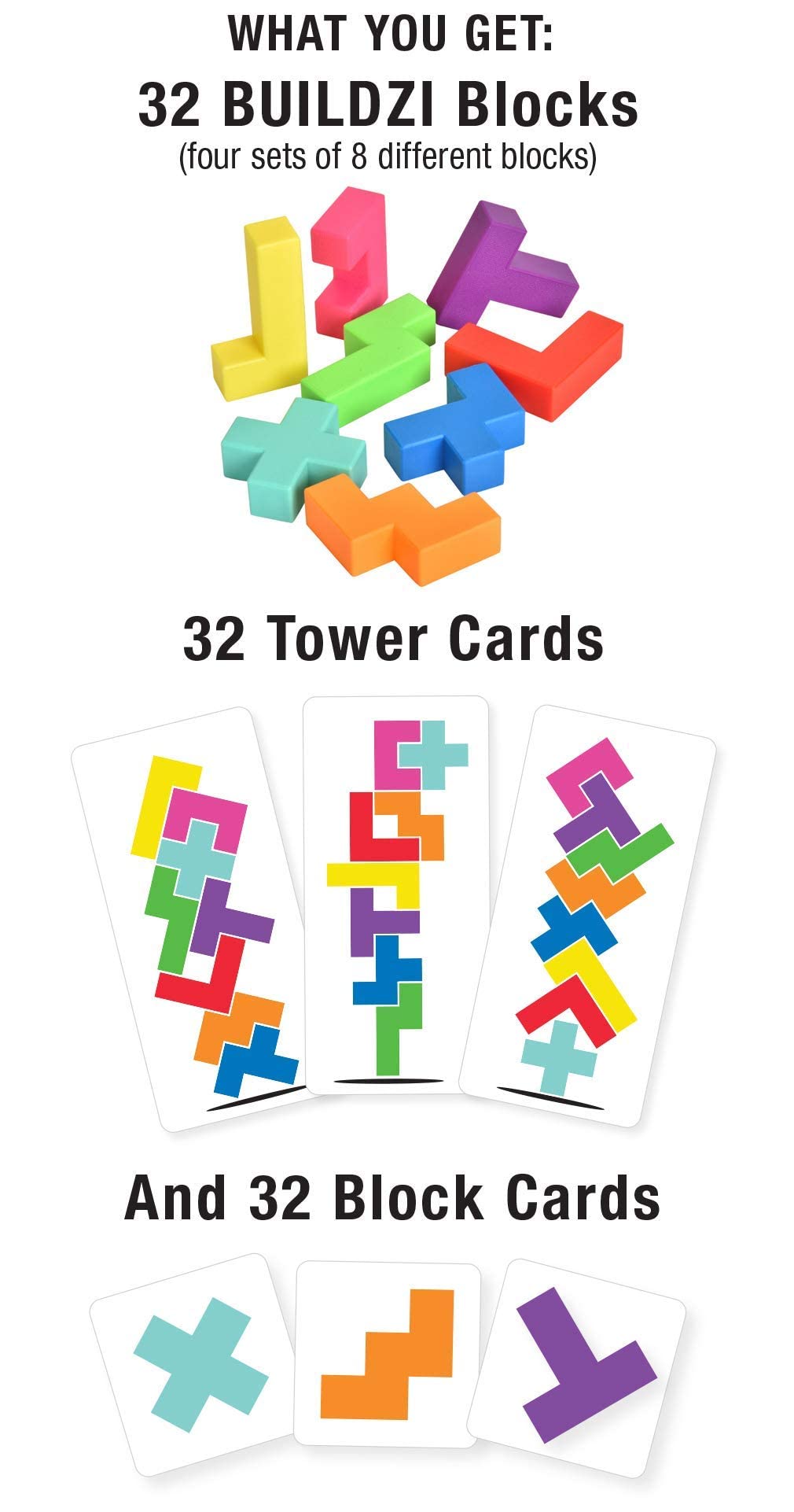 TENZI BUILDZI The Fast Stacking Building Block Game for The Whole Family - 2 to 4 Players Ages 6 to 96 - Plus Fun Party Games for up to 8 Players - Perfect Kids Game for Game Night