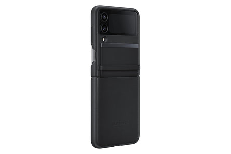 Samsung - Leather Cover Flap Case For Samsung Galaxy Z Flip4 - Black