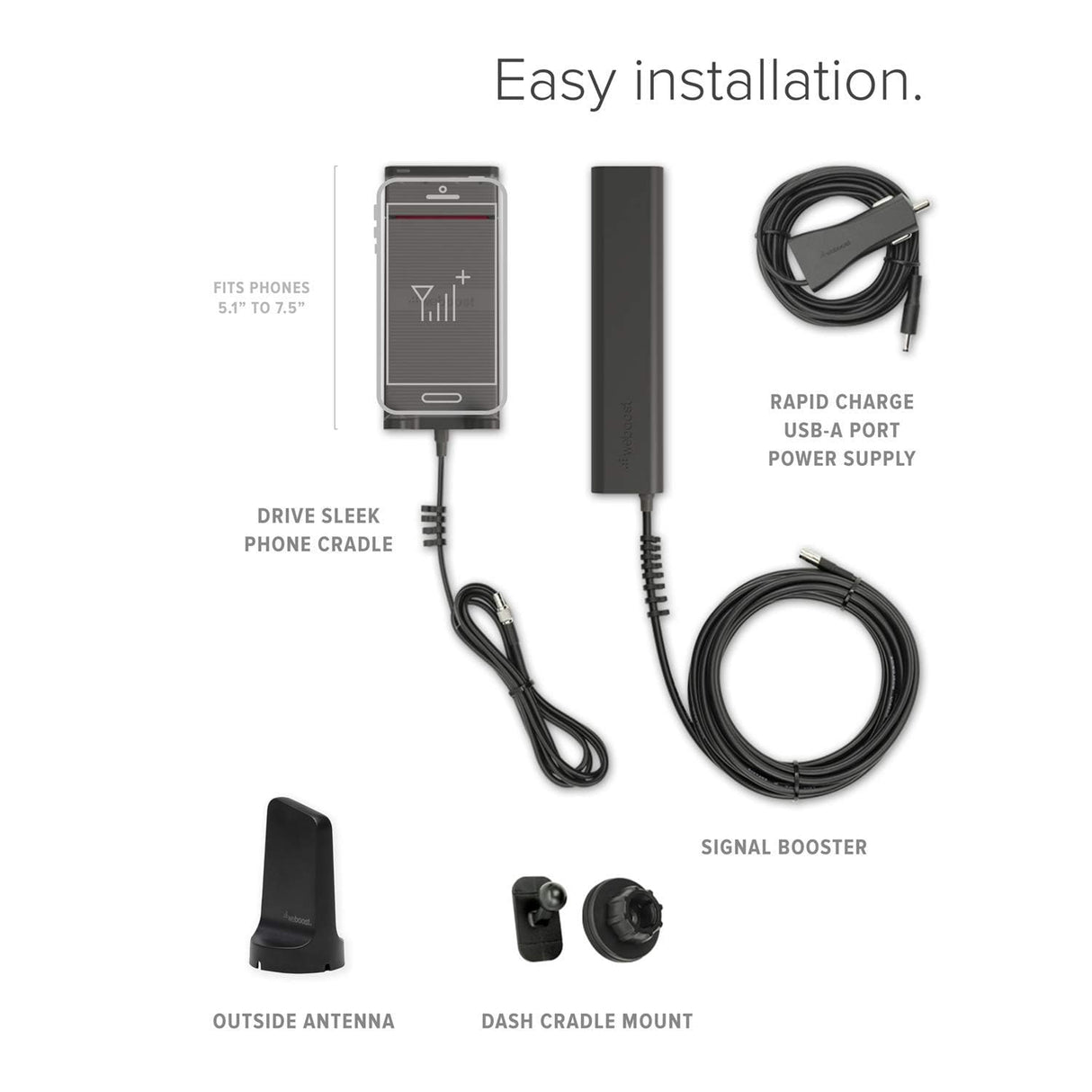 Weboost - Drive Sleek Cellular Signal Booster With Magnetic Antenna - Black