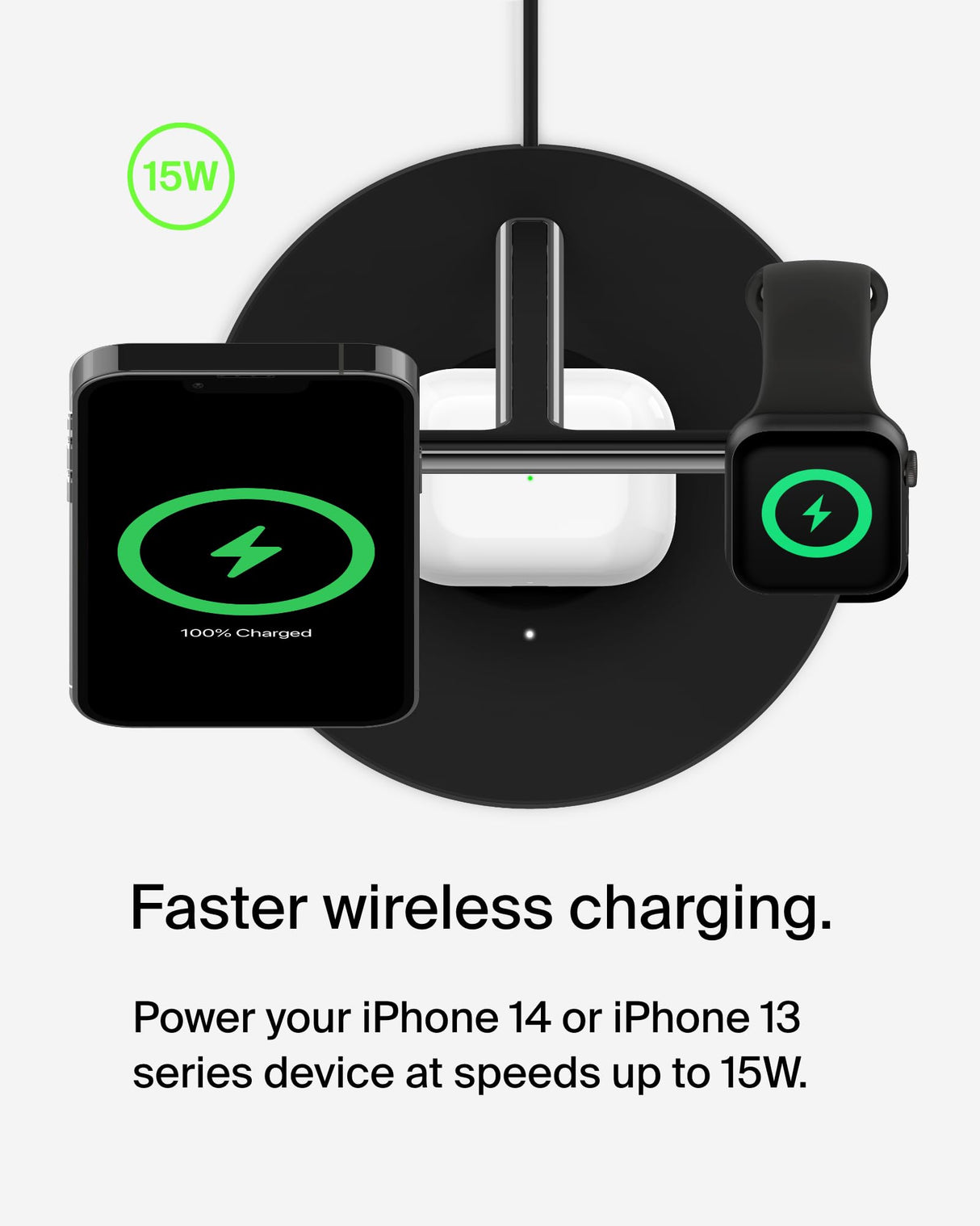 Belkin - Boost Charge Pro 3 In 1 Magsafe Wireless Charging Stand 15w - Black