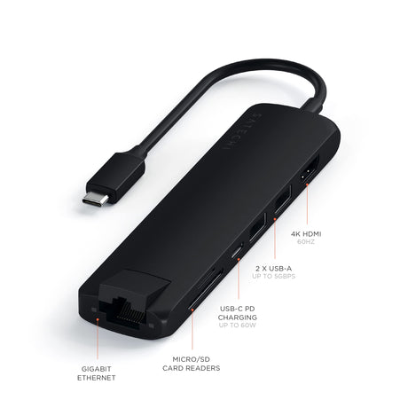 Satechi - Type C Slim Multiport With Ethernet Adapter - Black