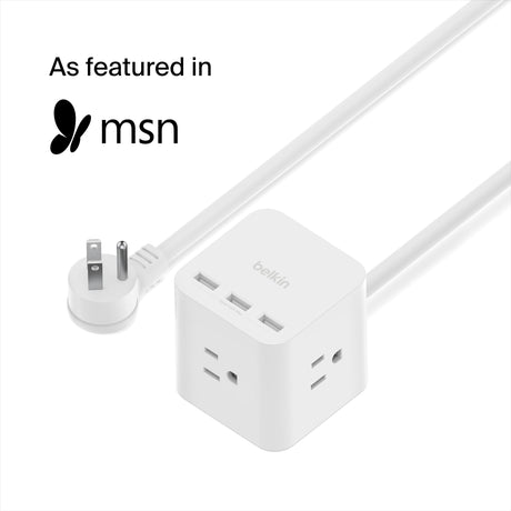 Belkin - 3 Outlet Power Cube With 5ft Cord And Usb A Ports - White