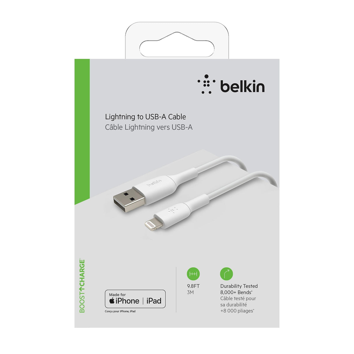 Belkin - Boost Up Charge Usb A To Apple Lightning Cable 10ft - White