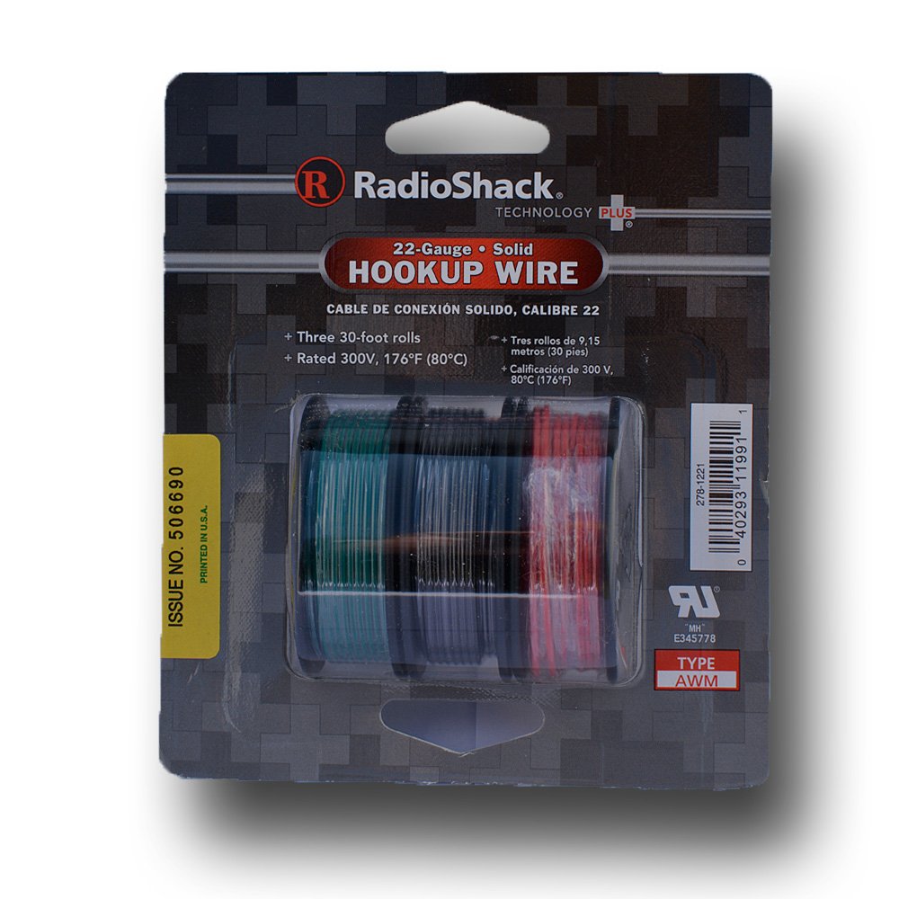 30-FOOT 22AWG STRANDED HOOKUP WIRE - RED, BLACK, & GREEN