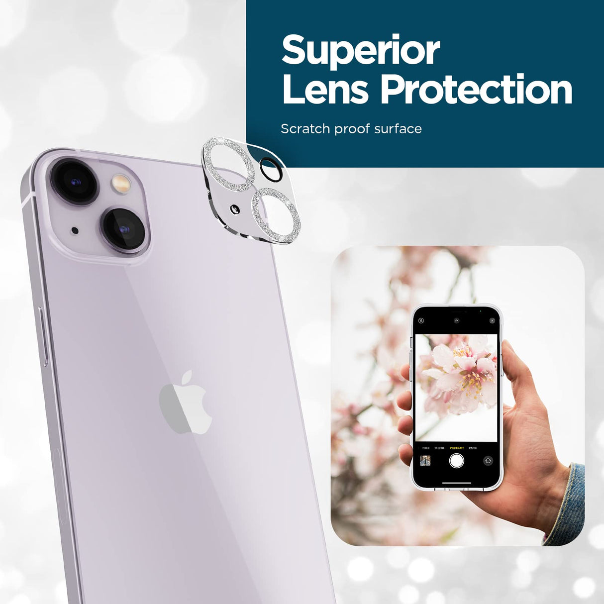 IPHONE 14/14 PLUS CASE-MATE LENS PROTECTOR - SPARKLE SILVER