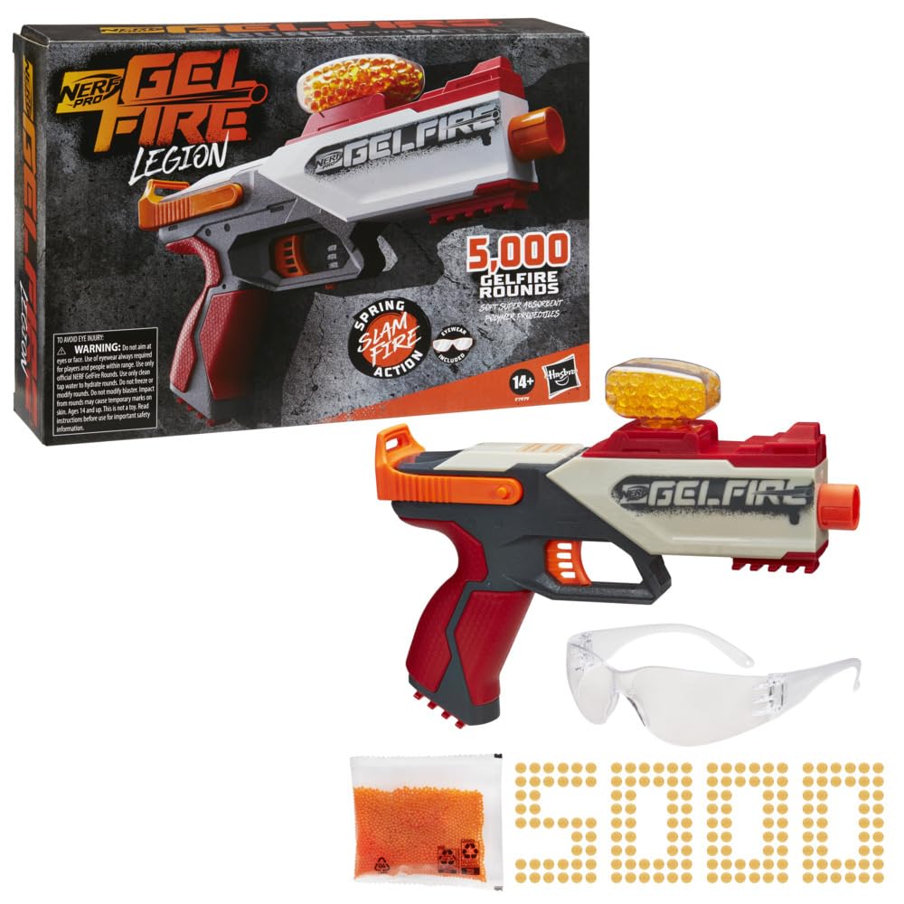 Nerf Pro Gelfire Legion Spring Action Blaster, 5000 Rounds, 130 Hopper, Protective Eyewear, Slam Fire, Ages 14 & Up