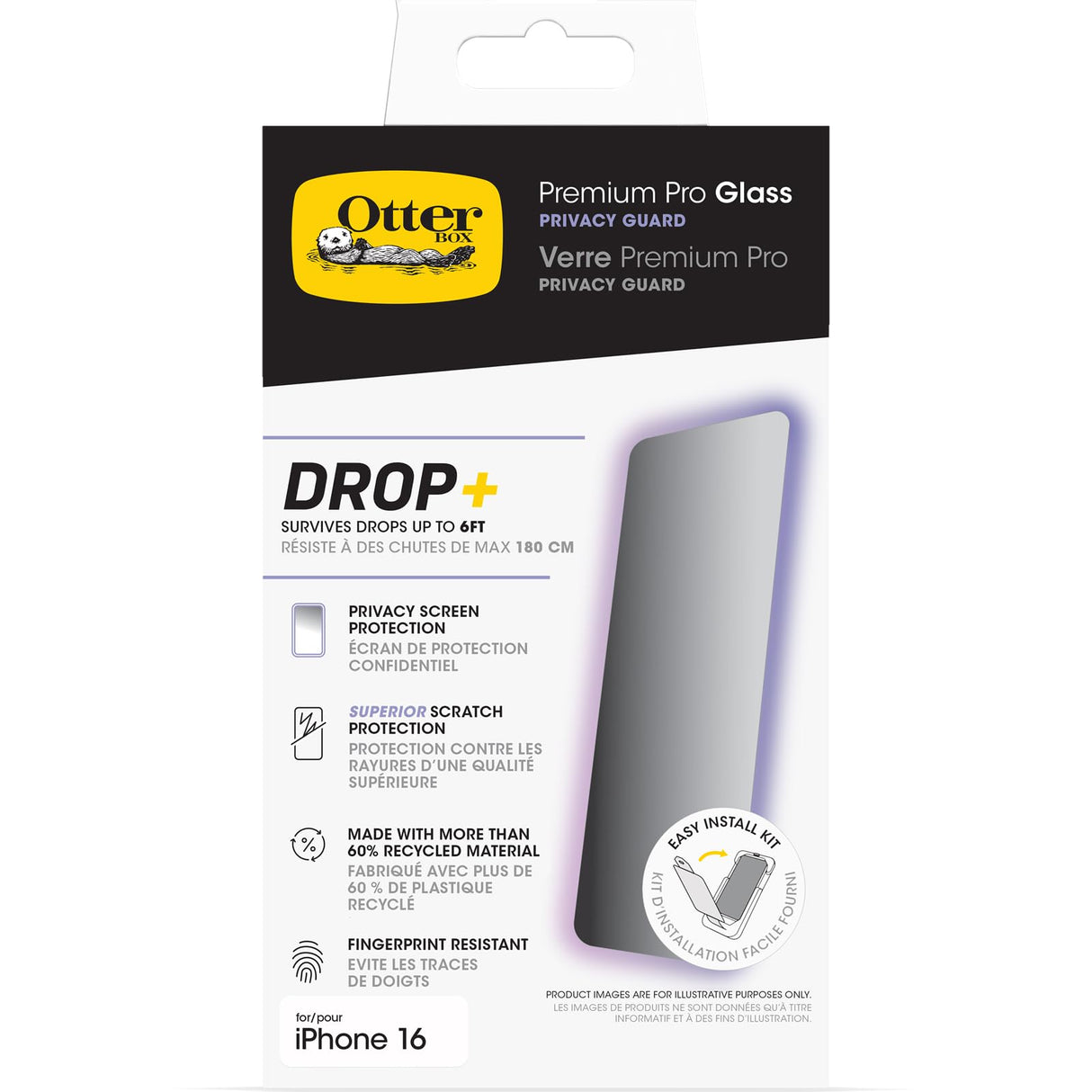 Otterbox - Premium Pro Glass Antimicrobial Privacy Screen Protector For Apple Iphone 16 / Iphone 15 - Clear