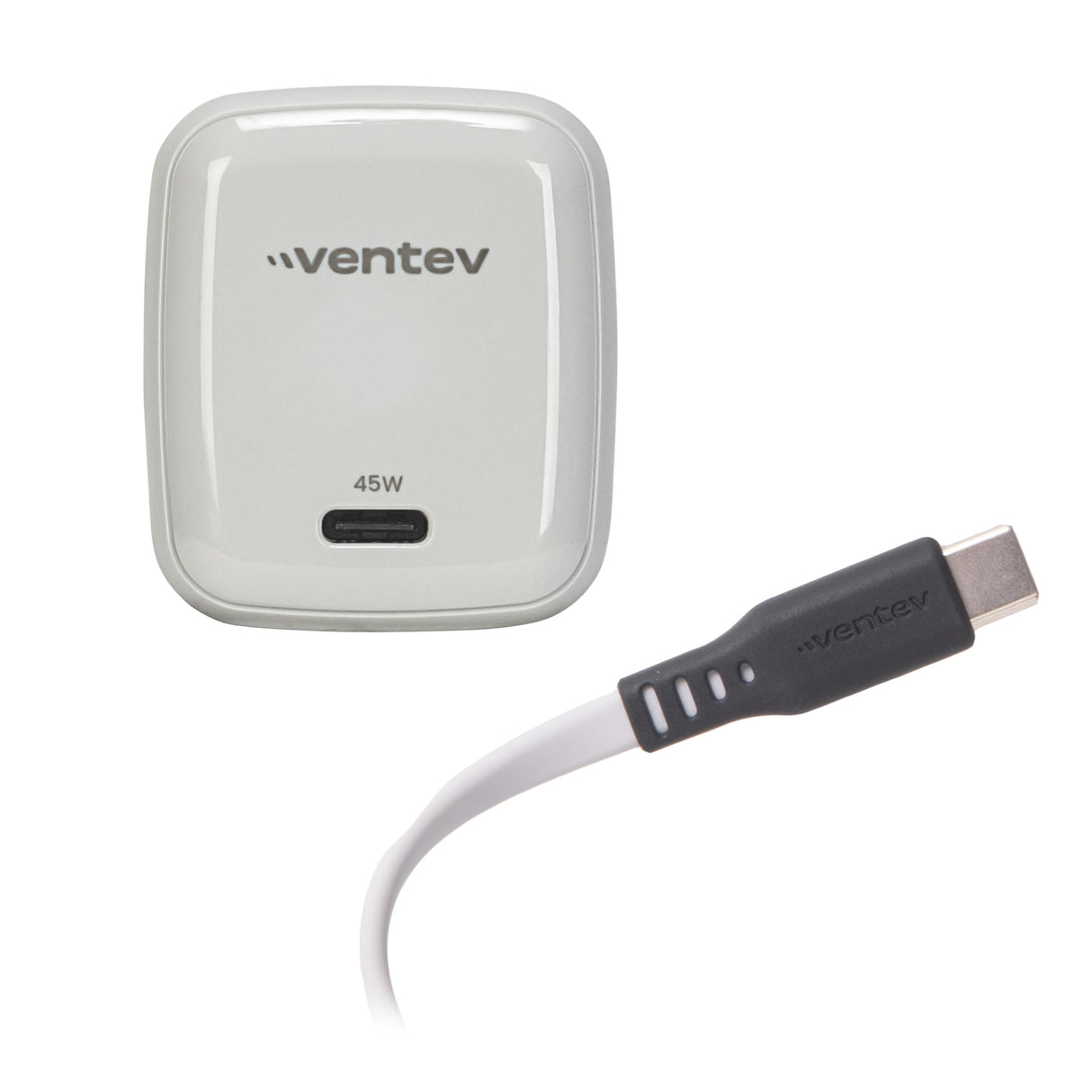 Ventev - Ultrafast Gan Mini 45w Wall Charger And 5a Usb C To Usb C Cable - White