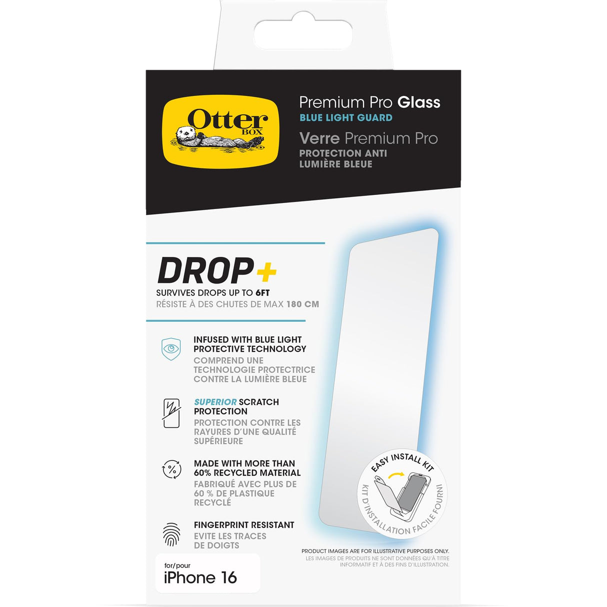 Otterbox - Premium Pro Glass Antimicrobial Blue Light Screen Protector For Apple Iphone 16 / Iphone 15 - Clear