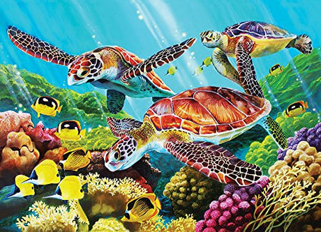 Cobble Hill Family Piece's 350 Puzzle - Molokini Current Sea Turtles (Family) - Sample Poster Included