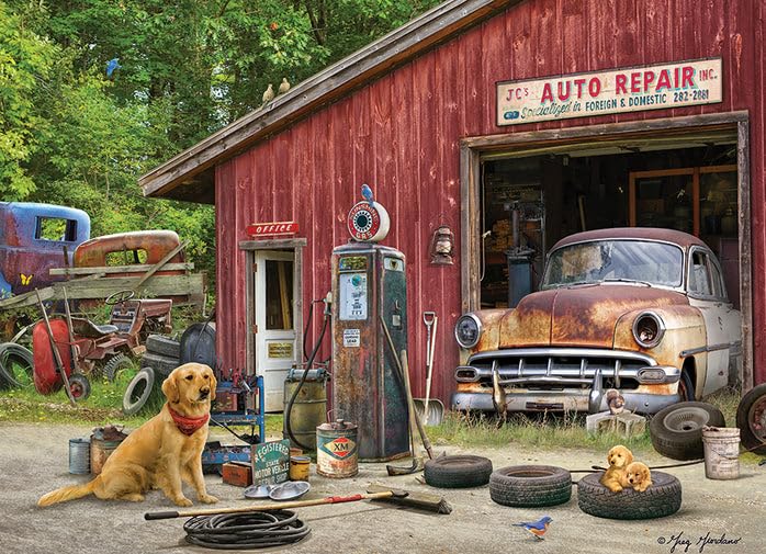 Cobble Hill 500 Piece Puzzle - Auto Repair - Sample Poster Included